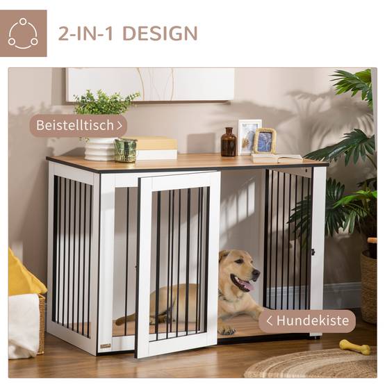 Cage pour chien en bois et métal noyer foncé et blanc 106 x 60 x 76 cm - PANGIVO - Image 4