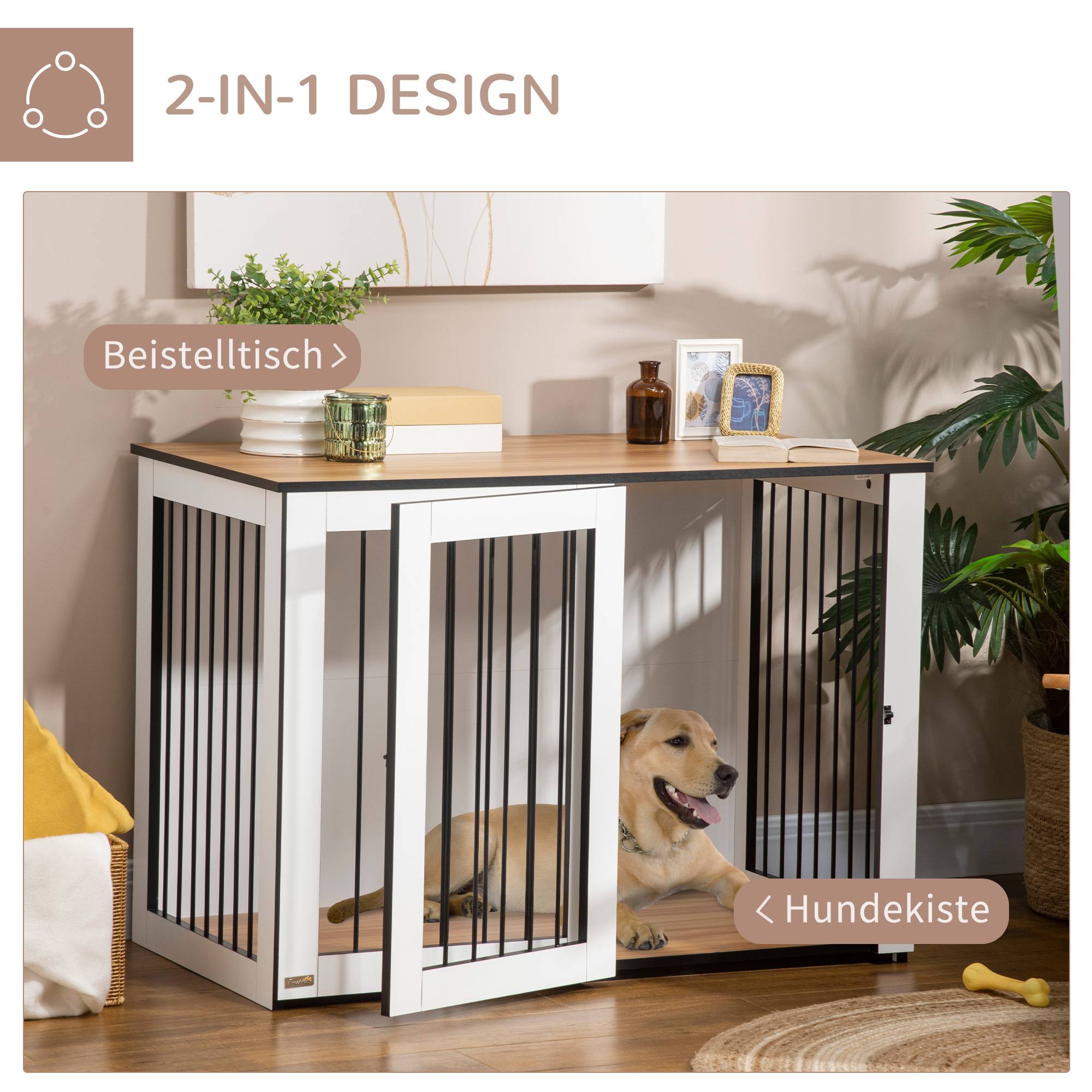 Cage pour chien en bois et métal noyer foncé et blanc 106 x 60 x 76 cm - PANGIVO - Image 4