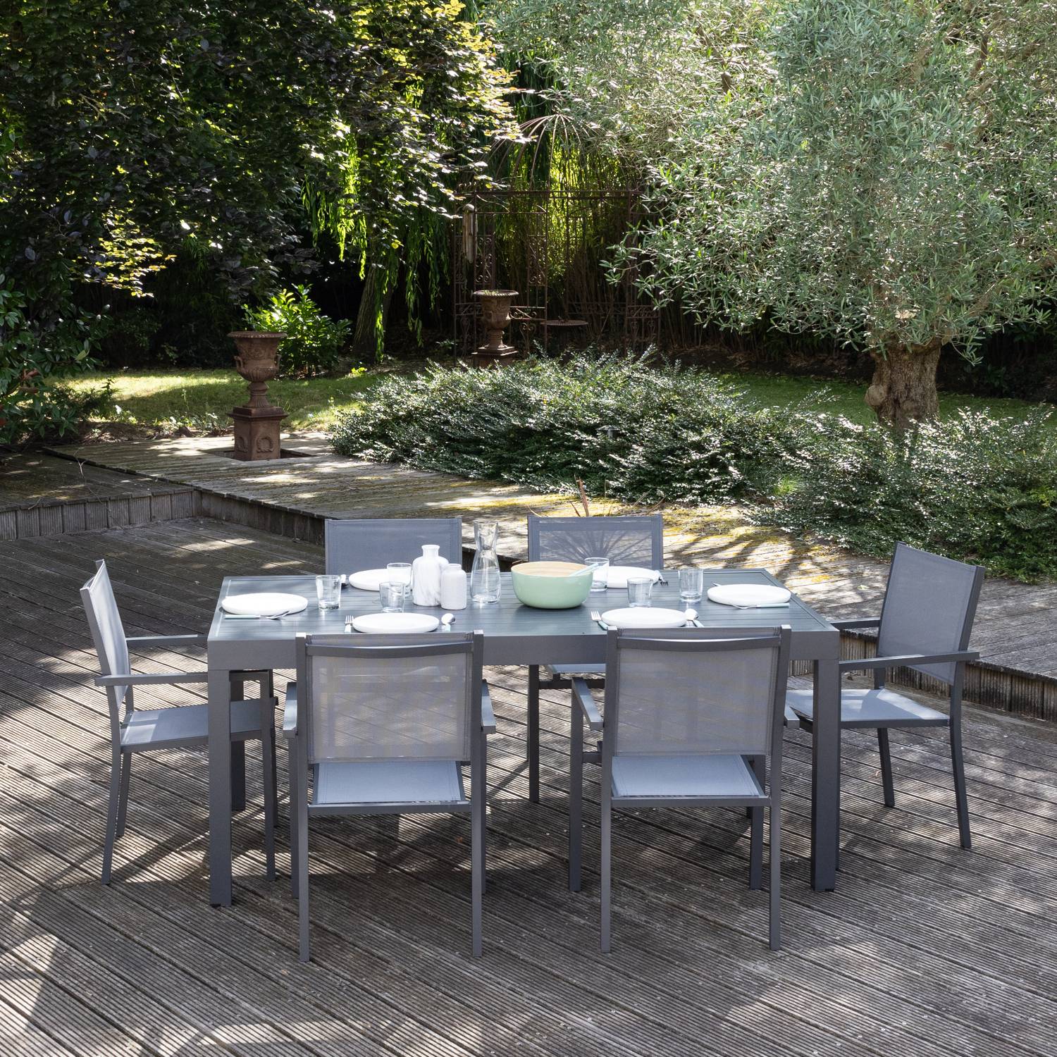Happy Garden - Salon de jardin extensible 10 places de 180/300cm en textilène gris - aluminium anthracite VENEZIA - HAPPY GARDEN - Imagen 4