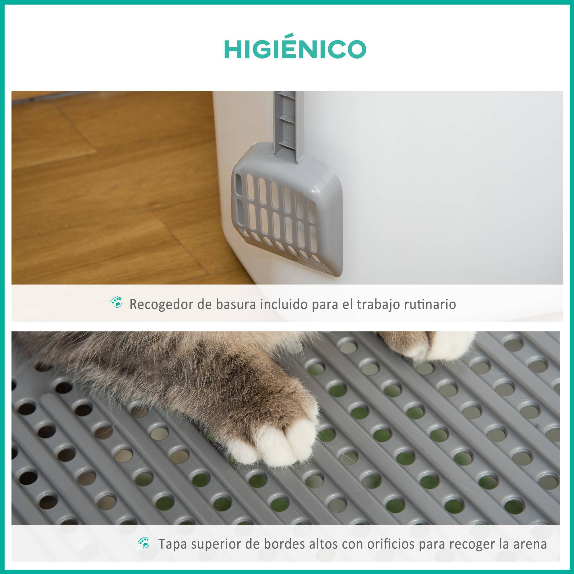 Litière chat couverte pelle bac 2 portes principale et supérieure 44x55x39 cm blanc gris - Image 6