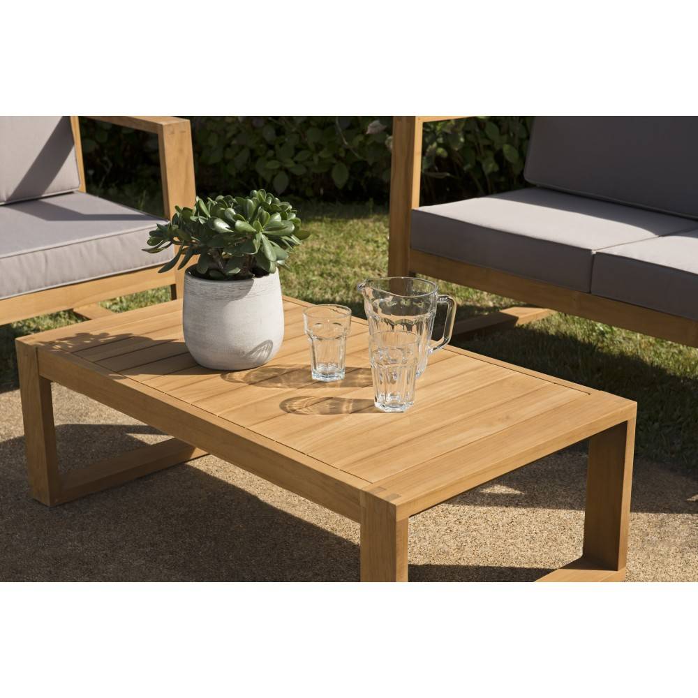 Macabane - KIM - Salon de jardin bois teck avec canapé 3p. 2 fauteuils et 1 table basse - Imagen 3