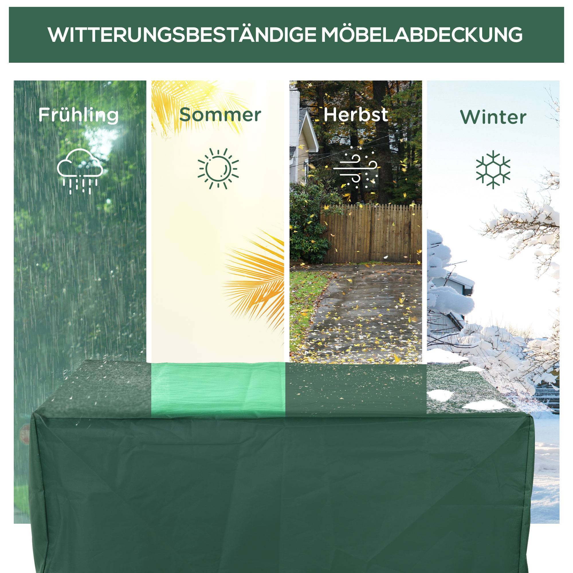 Housse de protection pour mobilier de jardin, tissu Oxford 600D, vert, 135 x 135 x 75 cm - Image 6