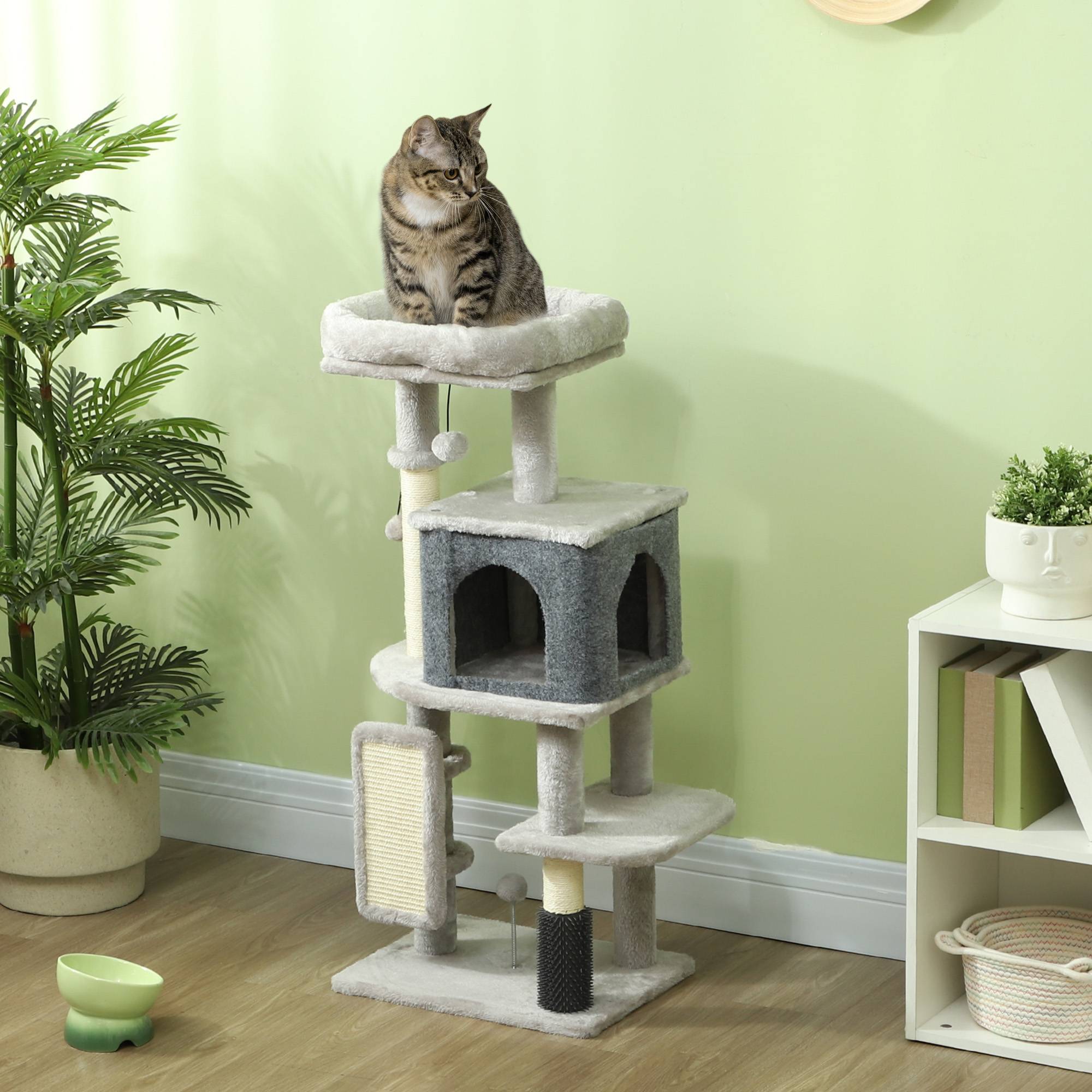 Arbre à chat sisal et peluches gris clair 44 x 34 x 104 cm - PANGIVO - Image 3