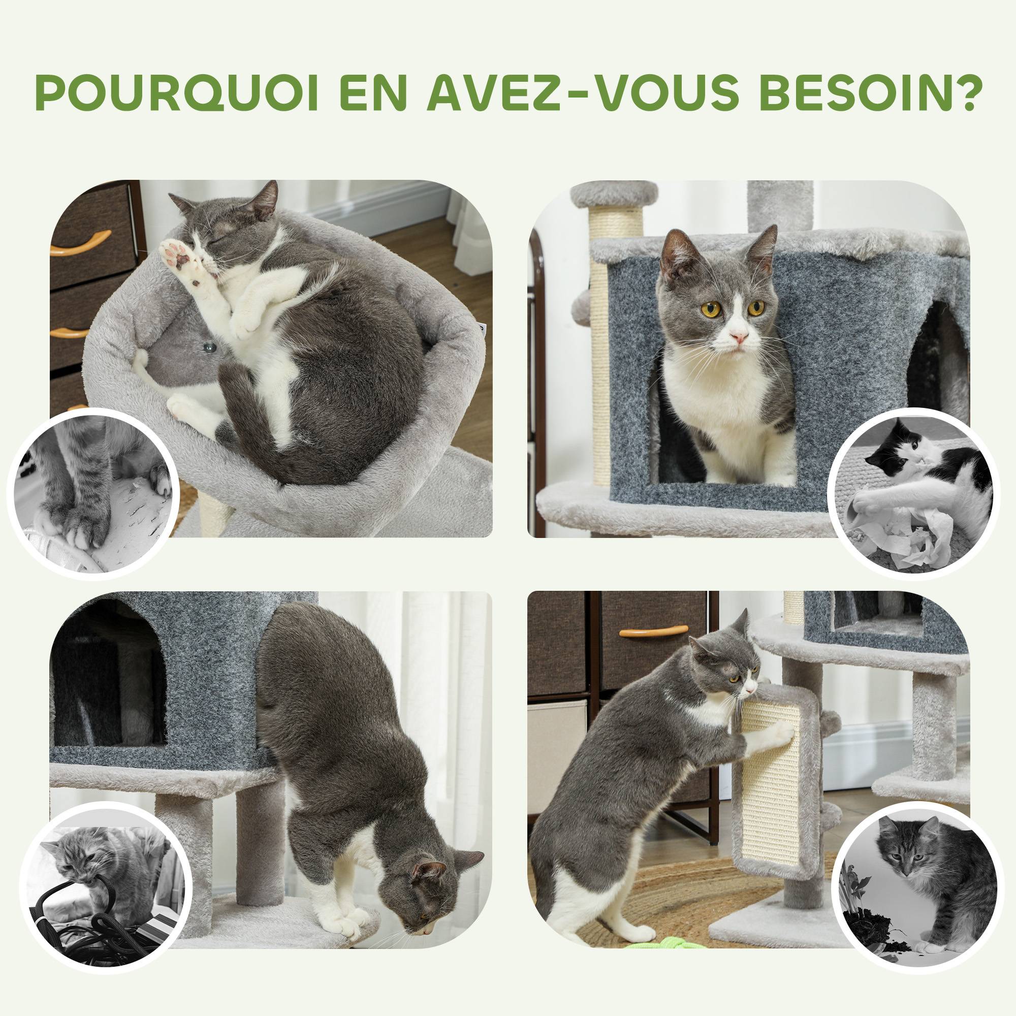Arbre à chat sisal et peluches gris clair 44 x 34 x 104 cm - PANGIVO - Image 9