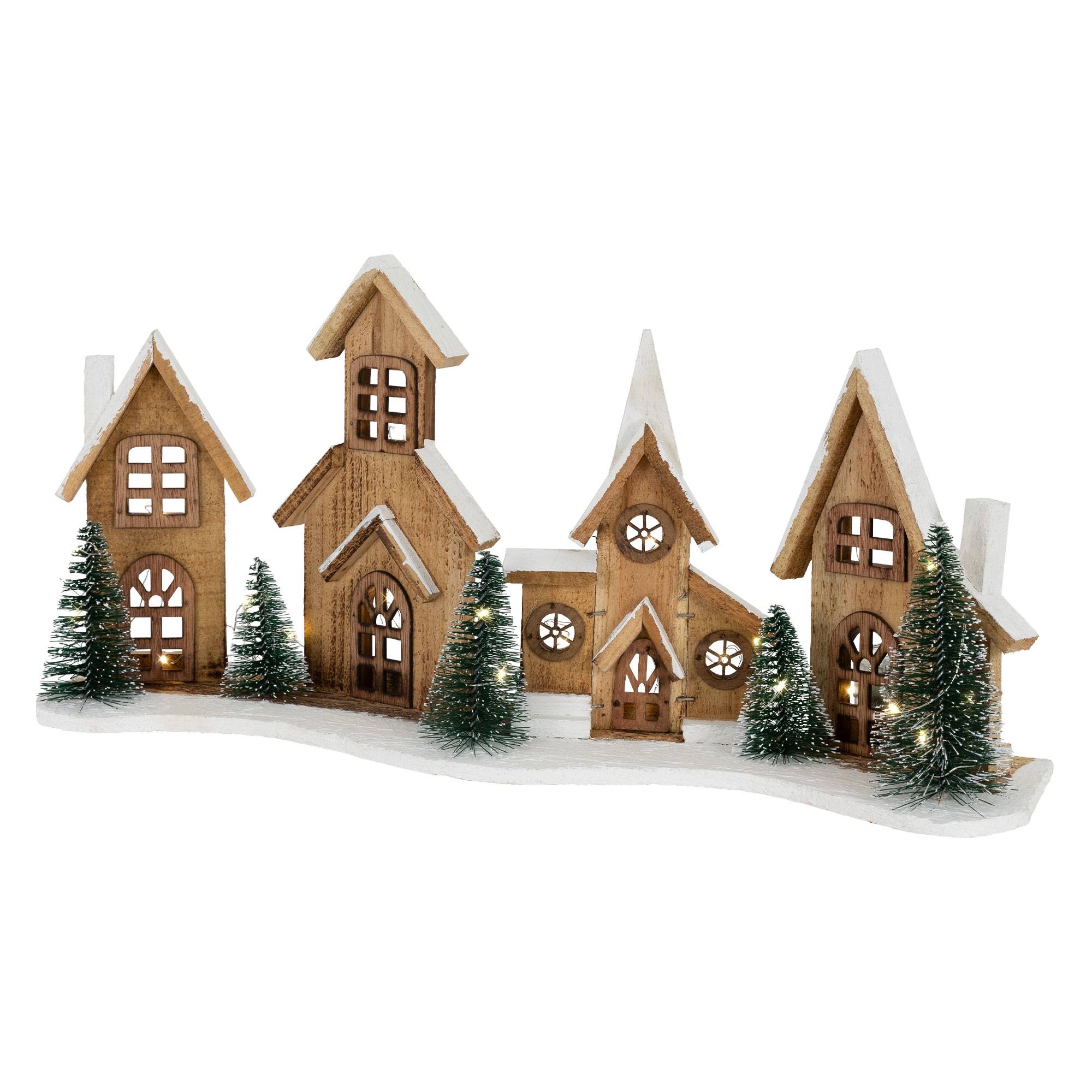 Ecd-Germany - Village de Noël déco d'hiver en bois figure LED blanc chaud minuteur maison Noël - Imagen 1