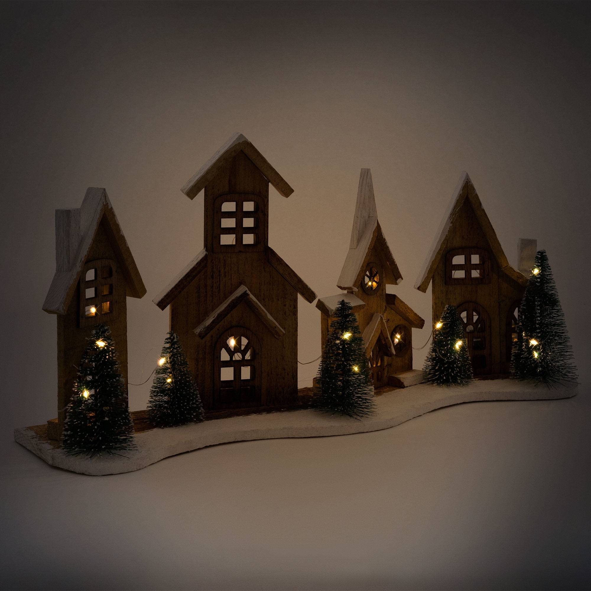 Ecd-Germany - Village de Noël déco d'hiver en bois figure LED blanc chaud minuteur maison Noël - Imagen 6