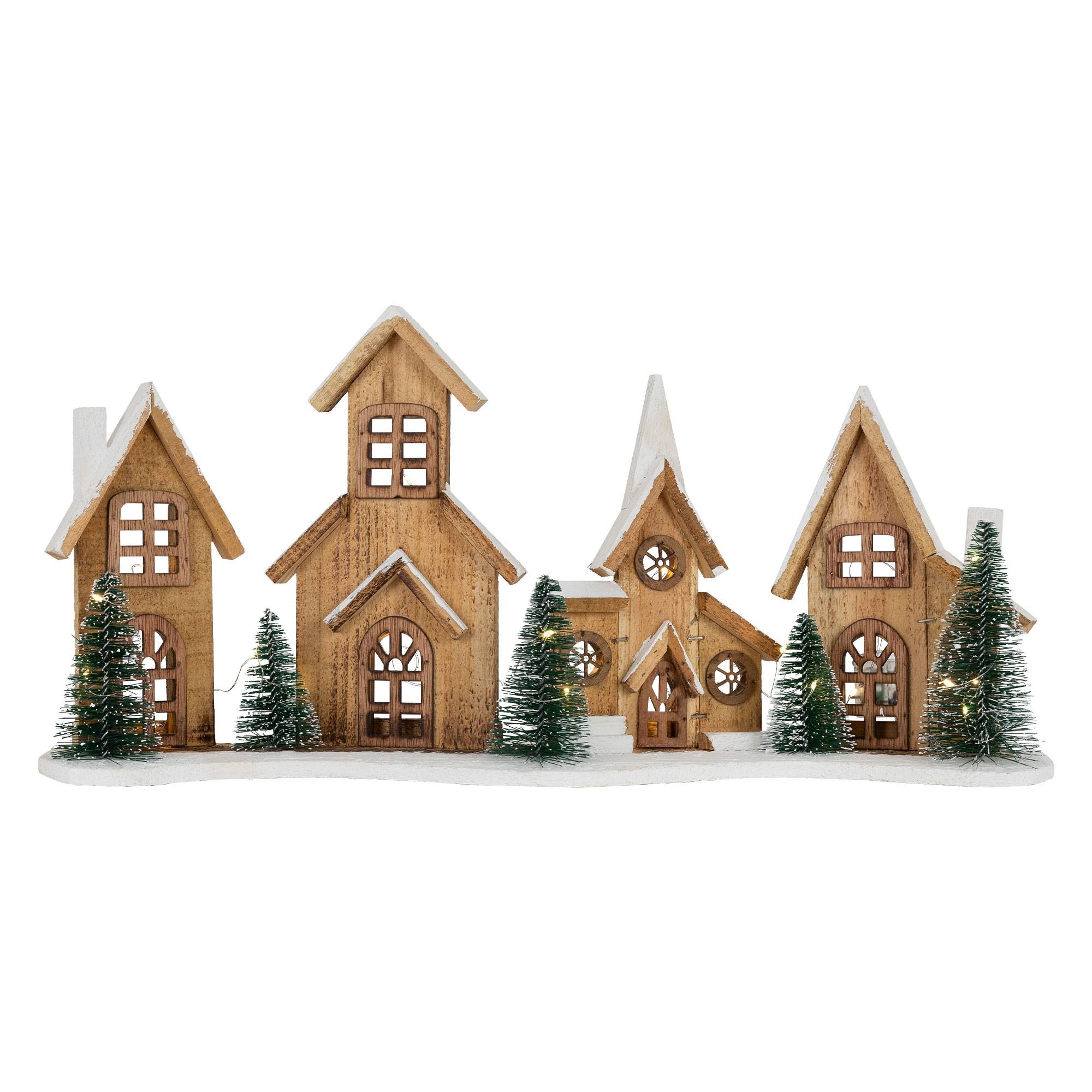 Ecd-Germany - Village de Noël déco d'hiver en bois figure LED blanc chaud minuteur maison Noël - Imagen 2