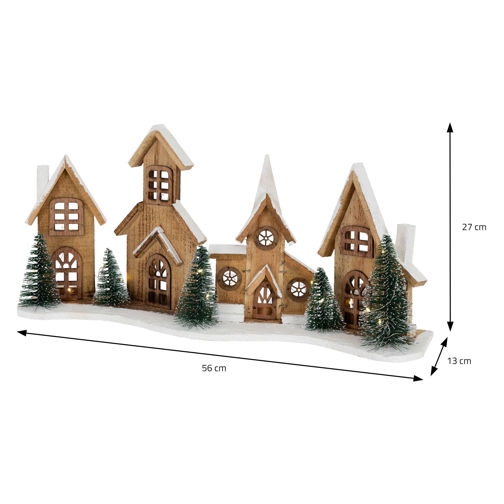 Ecd-Germany - Village de Noël déco d'hiver en bois figure LED blanc chaud minuteur maison Noël - Imagen 7
