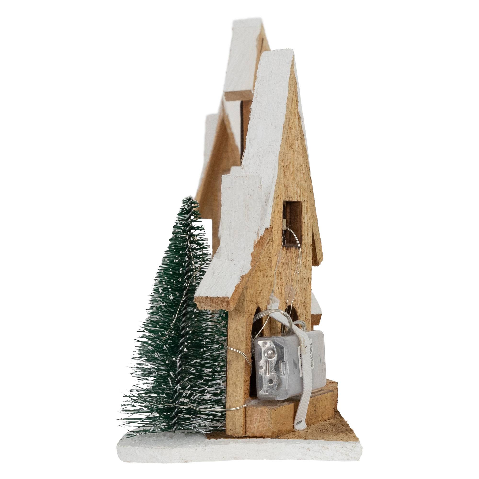 Ecd-Germany - Village de Noël déco d'hiver en bois figure LED blanc chaud minuteur maison Noël - Imagen 3