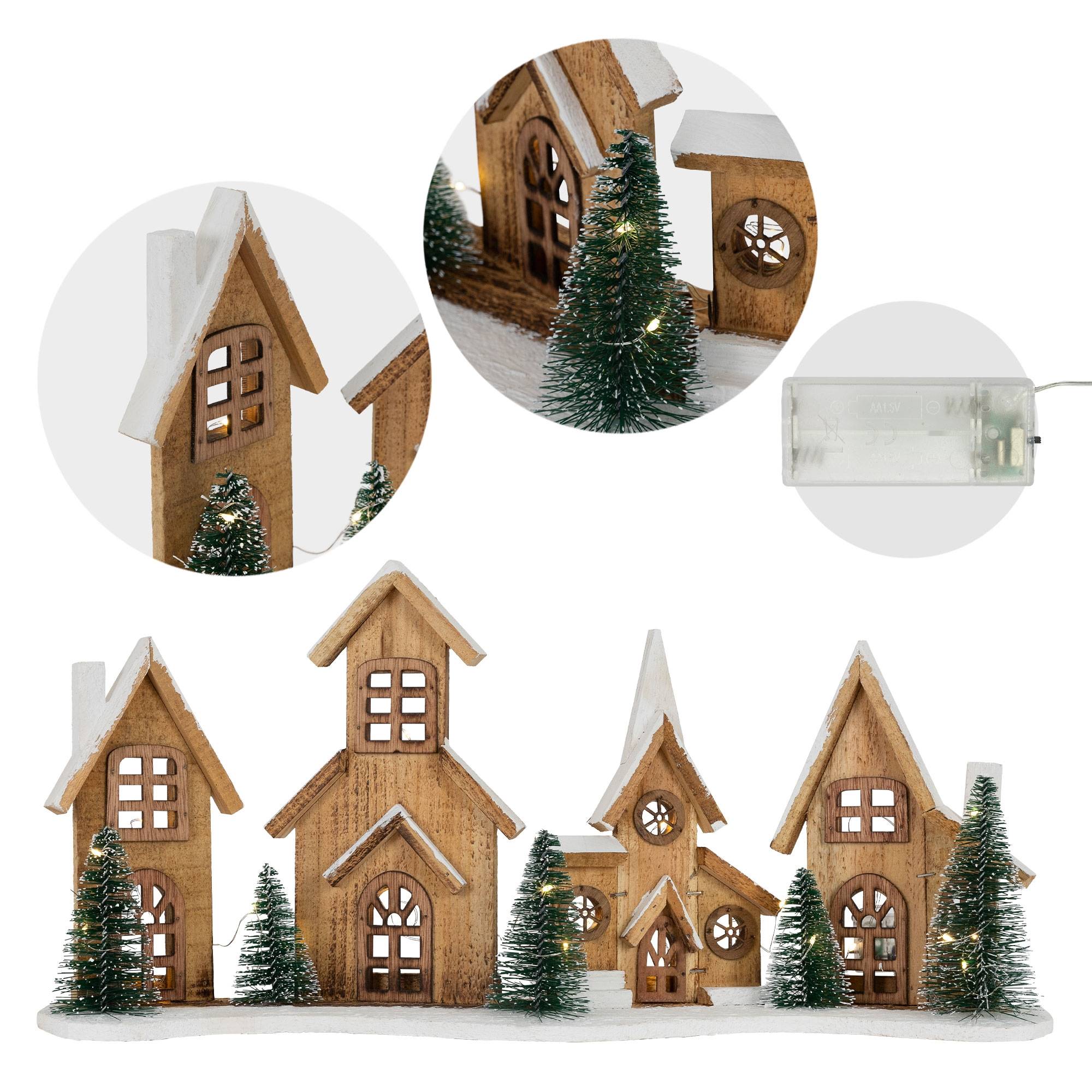 Ecd-Germany - Village de Noël déco d'hiver en bois figure LED blanc chaud minuteur maison Noël - Imagen 5