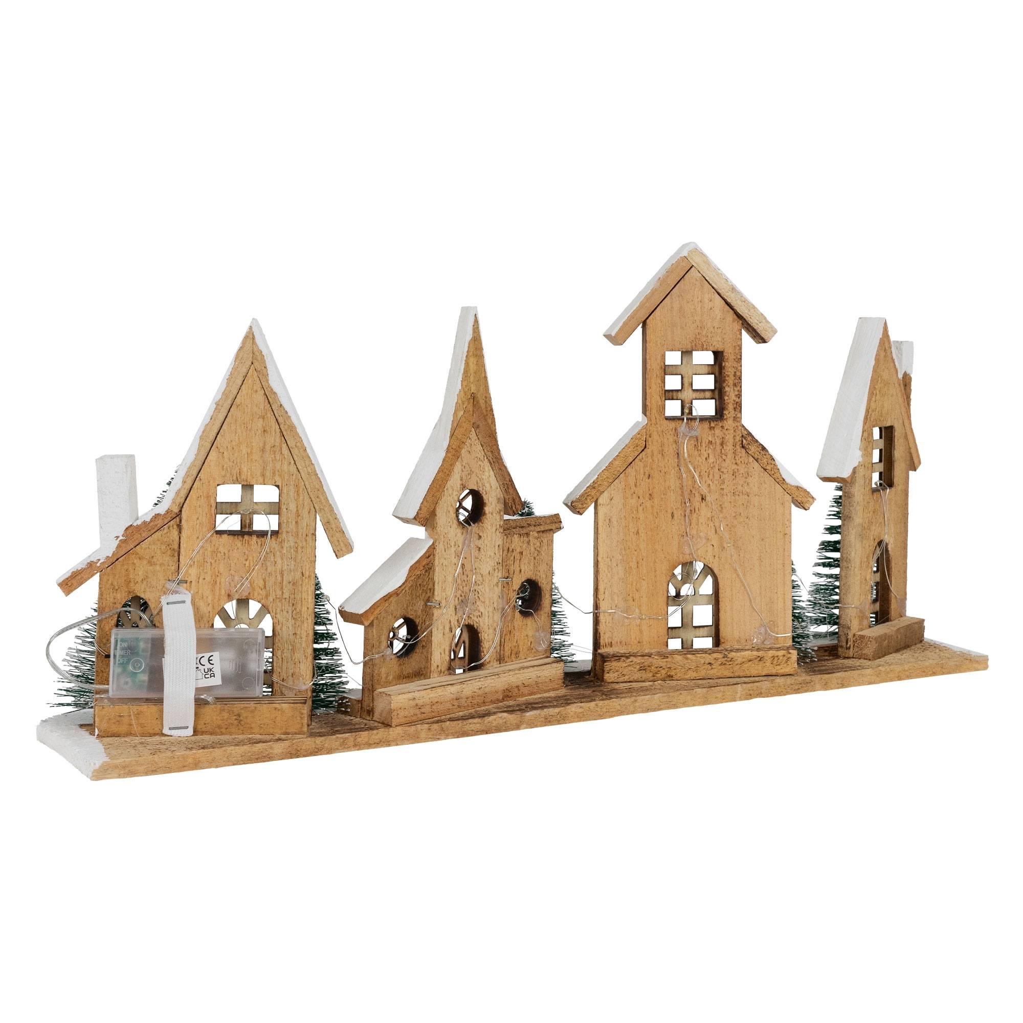 Ecd-Germany - Village de Noël déco d'hiver en bois figure LED blanc chaud minuteur maison Noël - Imagen 4