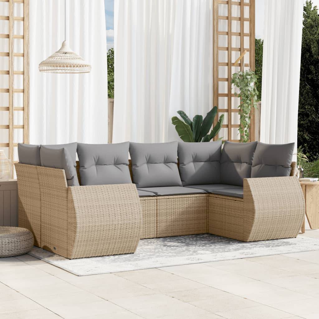 Salon de Jardin Bas 6 Places Résine Tressée Beige avec Coussins Gris Clair pour Terrasse 6 Pièces – ComfortXL Outdoor Living - Image 1