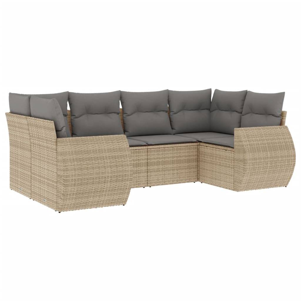 Salon de Jardin Bas 6 Places Résine Tressée Beige avec Coussins Gris Clair pour Terrasse 6 Pièces – ComfortXL Outdoor Living - Image 2