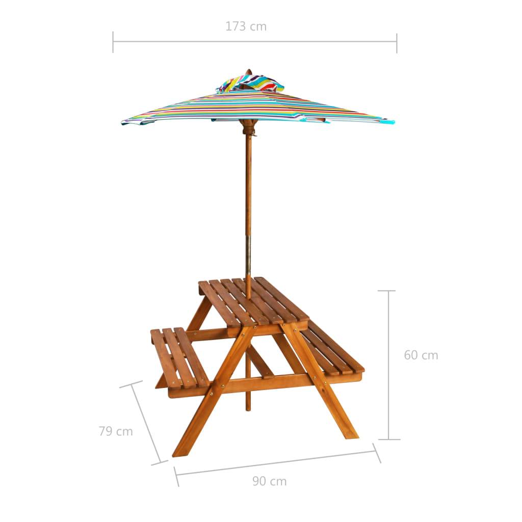 Vidaxl - Table à pique-nique et parasol enfants 79x90x60cm Acacia solide vidaXL 43990 - Imagen 3