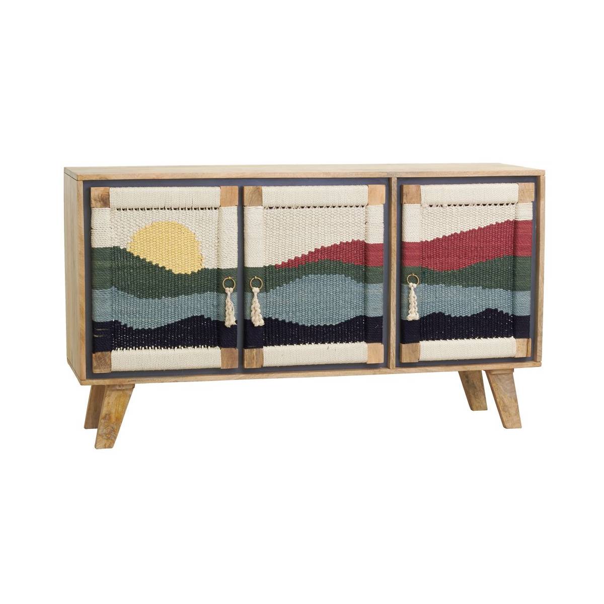 Aubry Gaspard - Buffet artisanal en manguier et coton tissé SUNSET 3 portes - Imagen 1