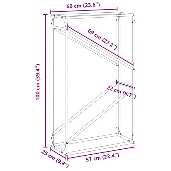 Porte-bûches vertical acier pour cheminée intérieur Anthracite 60x100 cm – ComfortXL Outdoor Living - Image 6