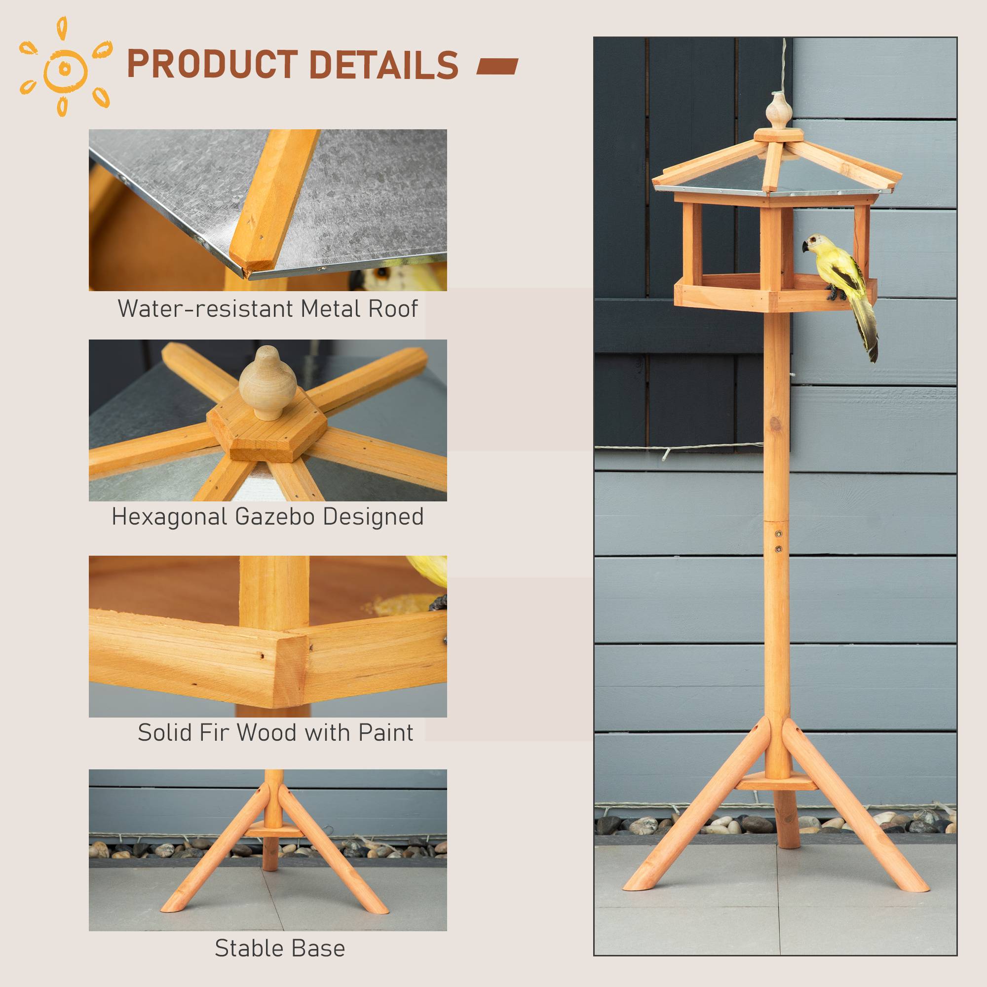 Mangeoire pour oiseaux sur pied bois jaune 40 x 40 x 113 cm - PANGIVO - Image 7