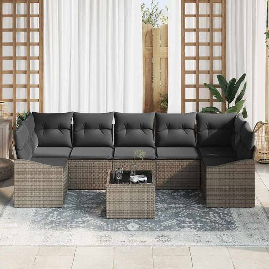 Canapé Extérieur Spacieux 8 pcs Polyrotin avec Table et Sac Rangement Gris Contemporain – ComfortXL Outdoor Living - Image 3