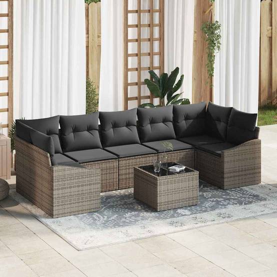 Canapé Extérieur Spacieux 8 pcs Polyrotin avec Table et Sac Rangement Gris Contemporain – ComfortXL Outdoor Living - Image 1
