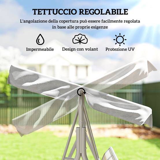 Balancelle 3 places métal polyester jardin toit pare-soleil amovible gris clair - ComfortXL Outdoor Living - Image 6
