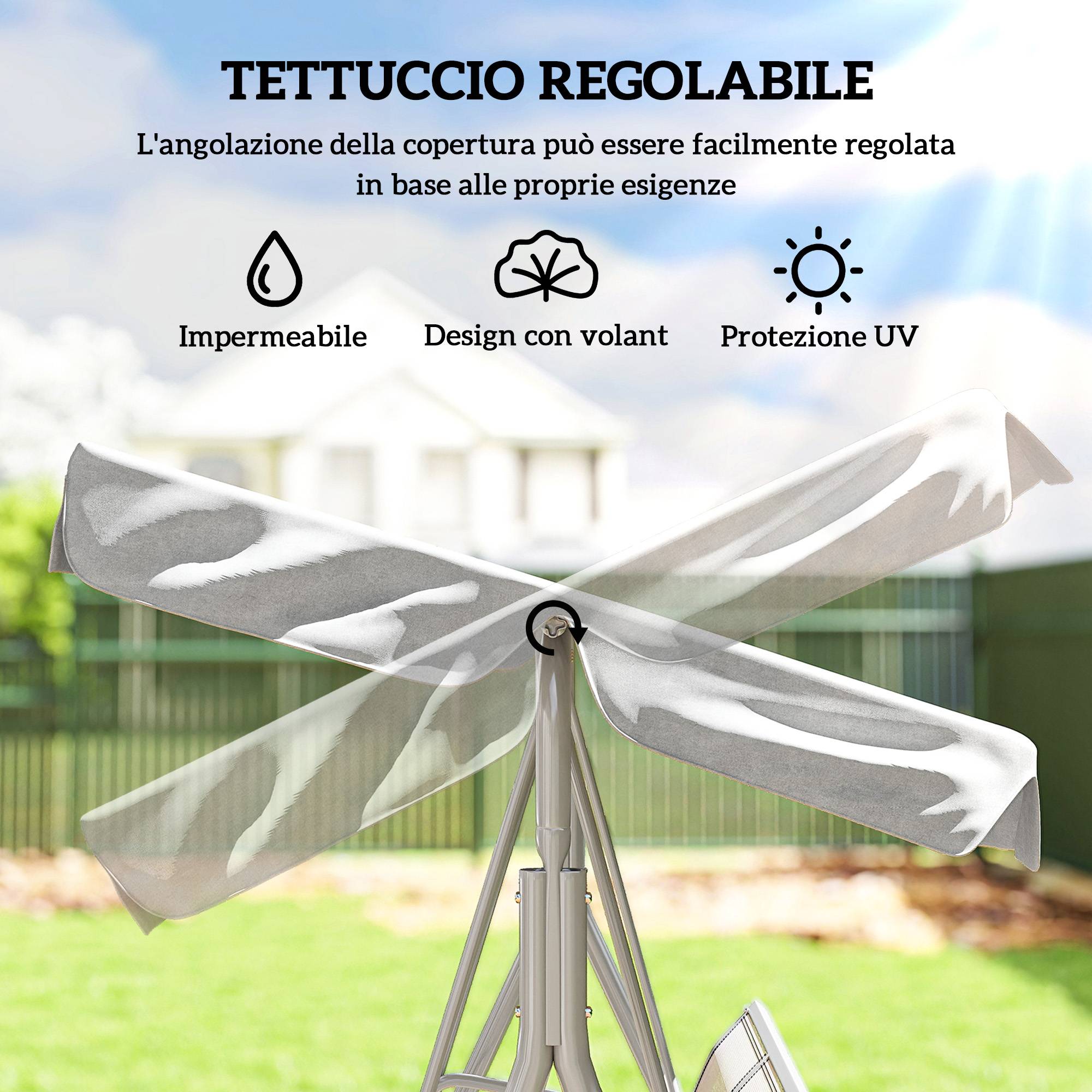 Balancelle 3 places métal polyester jardin toit pare-soleil amovible gris clair - ComfortXL Outdoor Living - Image 6