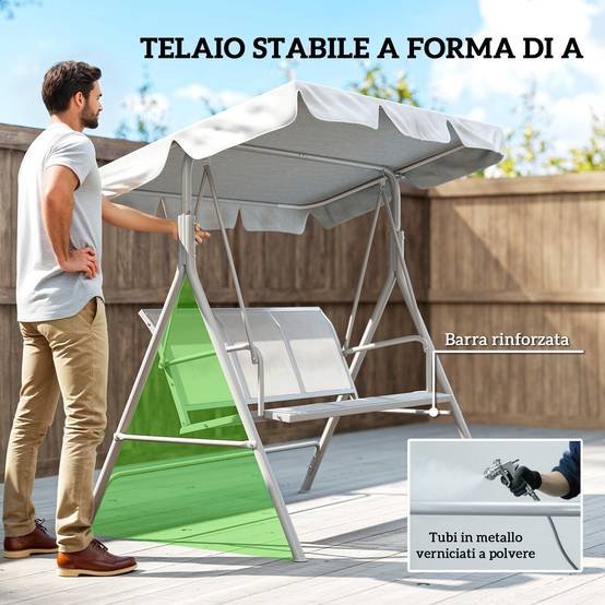 Balancelle 3 places métal polyester jardin toit pare-soleil amovible gris clair - ComfortXL Outdoor Living - Image 8