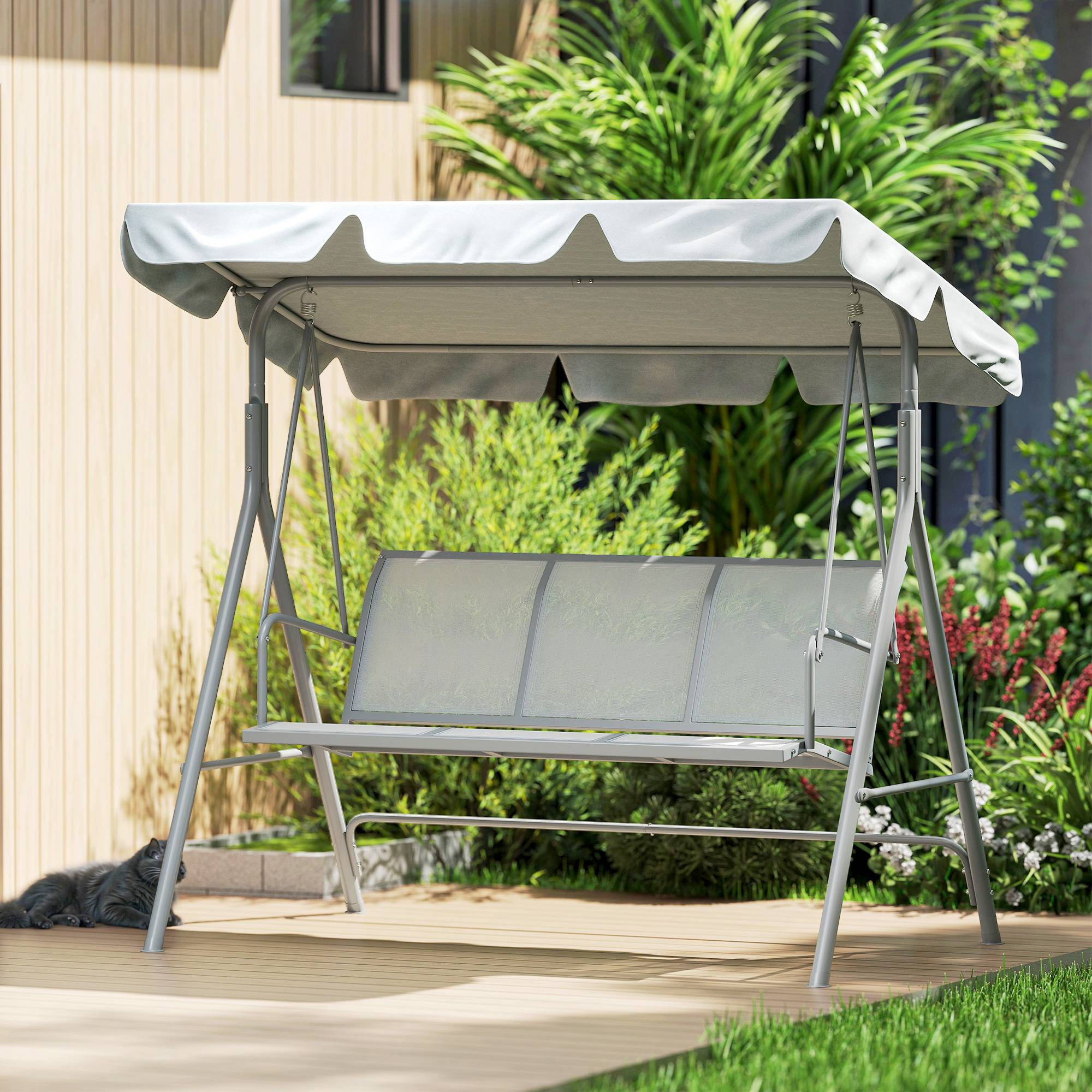 Balancelle 3 places métal polyester jardin toit pare-soleil amovible gris clair - ComfortXL Outdoor Living - Image 10