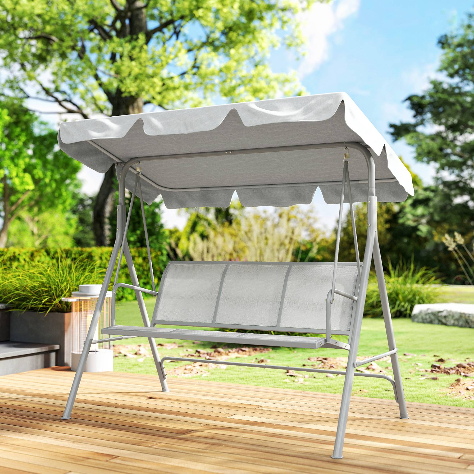 Balancelle 3 places métal polyester jardin toit pare-soleil amovible gris clair - ComfortXL Outdoor Living - Image 4