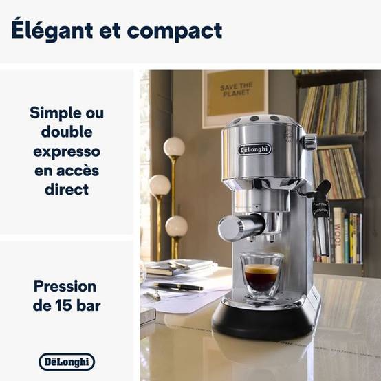 Machine à espresso semi-automatique 15 bars Dedica Style EC685.M, 1,1 L, inox argent/noir, De’Longhi - Image 2