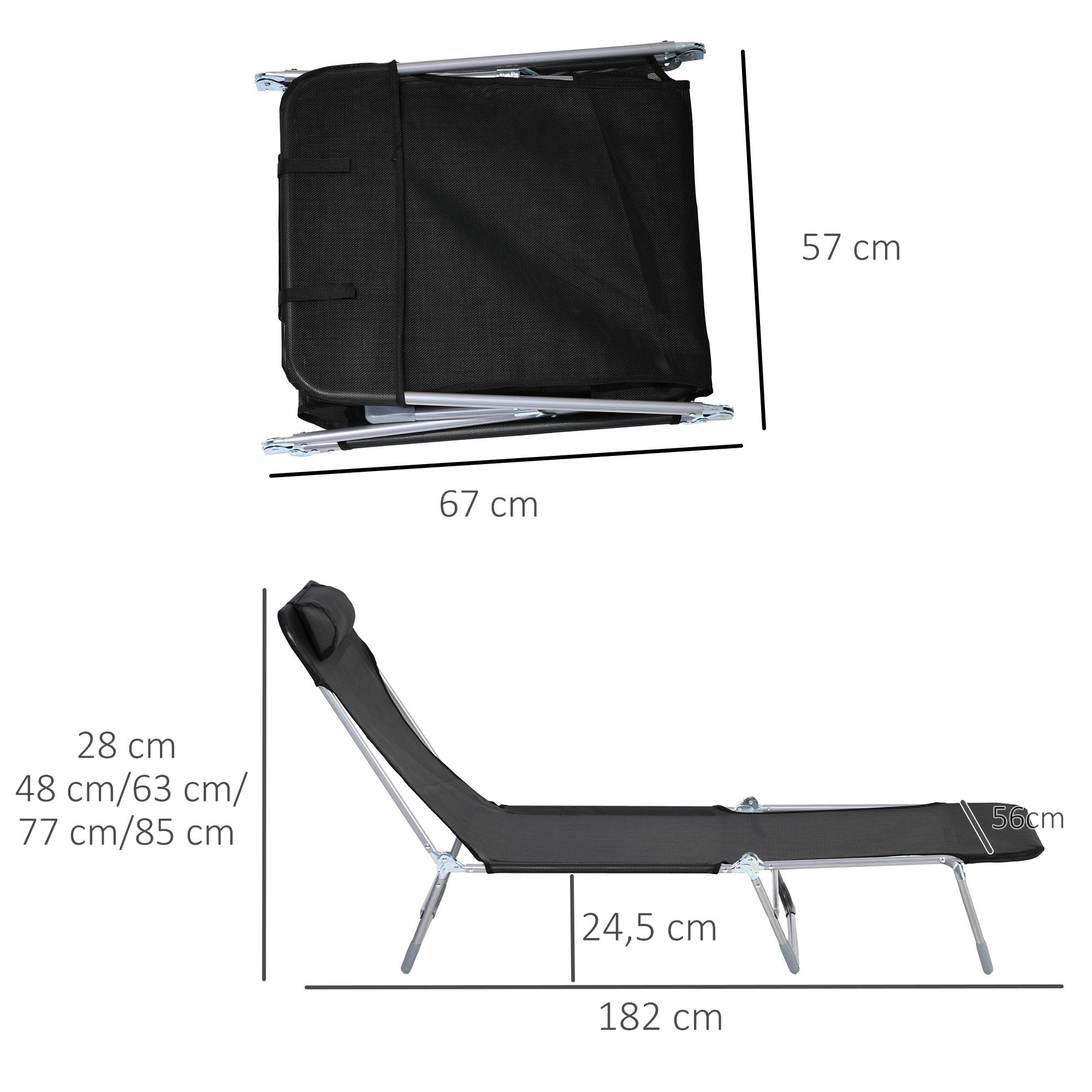 Sans Marque - Bain de soleil transat chaise longue inclinable pliable avec oreiller dossier réglable sur 5 niveaux noir - Image 5