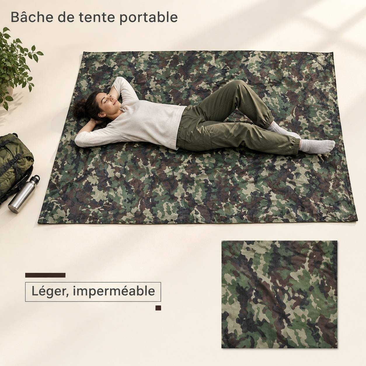Tente Tarp Camouflage Imperméable Léger Abri Hamac Pique-Nique Randonnée Plage - Image 2