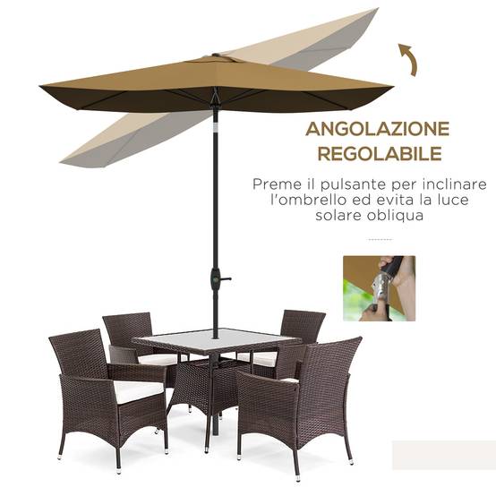 ComfortXL - Parasol rectangulaire aluminium extérieur pour terrasse inclinable avec manivelle café - ComfortXL Outdoor Living - Image 6