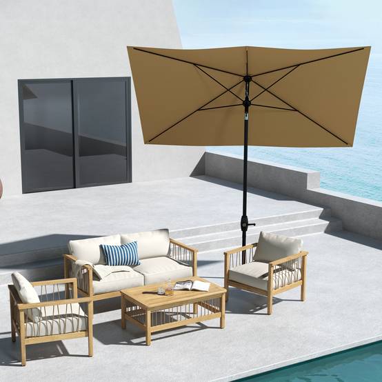 ComfortXL - Parasol rectangulaire aluminium extérieur pour terrasse inclinable avec manivelle café - ComfortXL Outdoor Living - Image 3