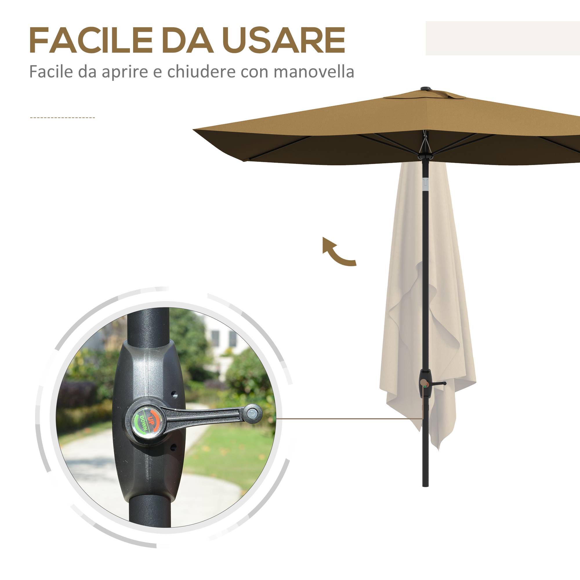 ComfortXL - Parasol rectangulaire aluminium extérieur pour terrasse inclinable avec manivelle café - ComfortXL Outdoor Living - Image 7