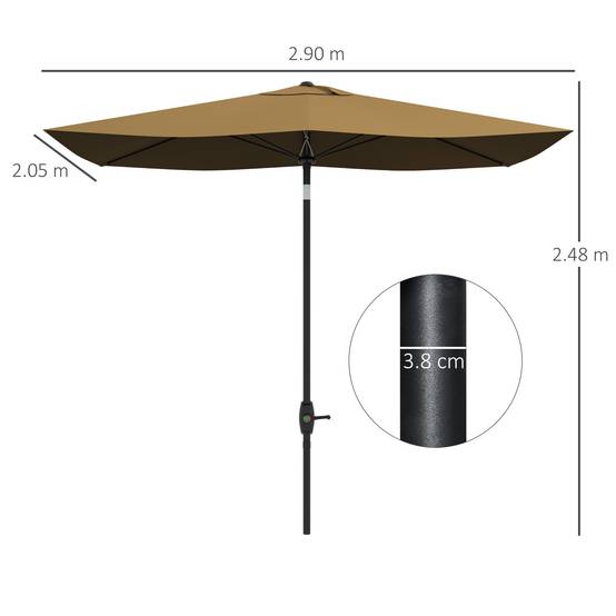 ComfortXL - Parasol rectangulaire aluminium extérieur pour terrasse inclinable avec manivelle café - ComfortXL Outdoor Living - Image 5