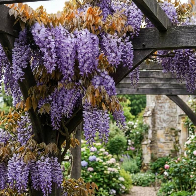 Glycine de Chine Blue Line® 'Copper Leo' à fleurs Bleue - feuillage Caduc - Pot de 2L - Tuteur bambou 60/90 cm-  hauteur à maturité De 5,00 m à 10,00 - Imagen 4