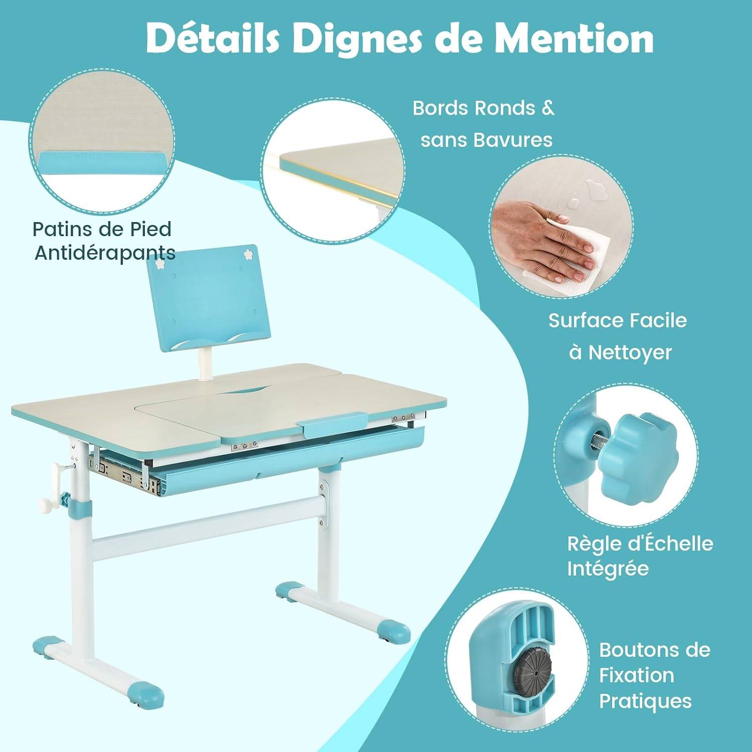 Bureau d'étudiant pour enfants, table ergonomique et ensemble de