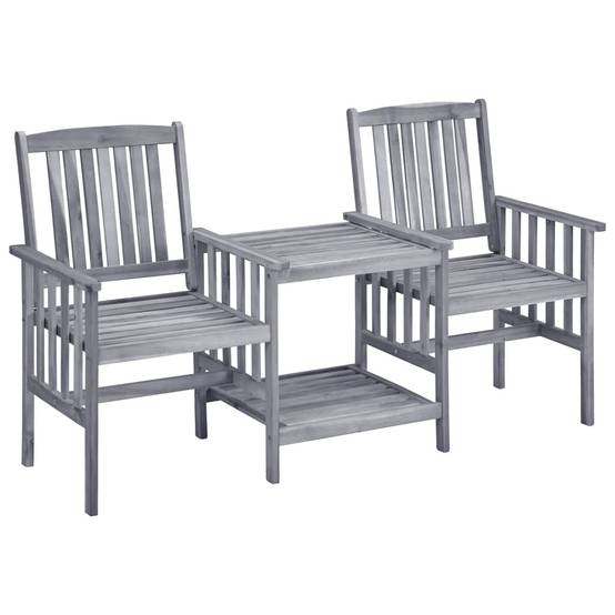 Salon de Jardin 2 Personnes Acacia Gris et Coussins Épais Verts 7 cm – ComfortXL Outdoor Living - Image 2