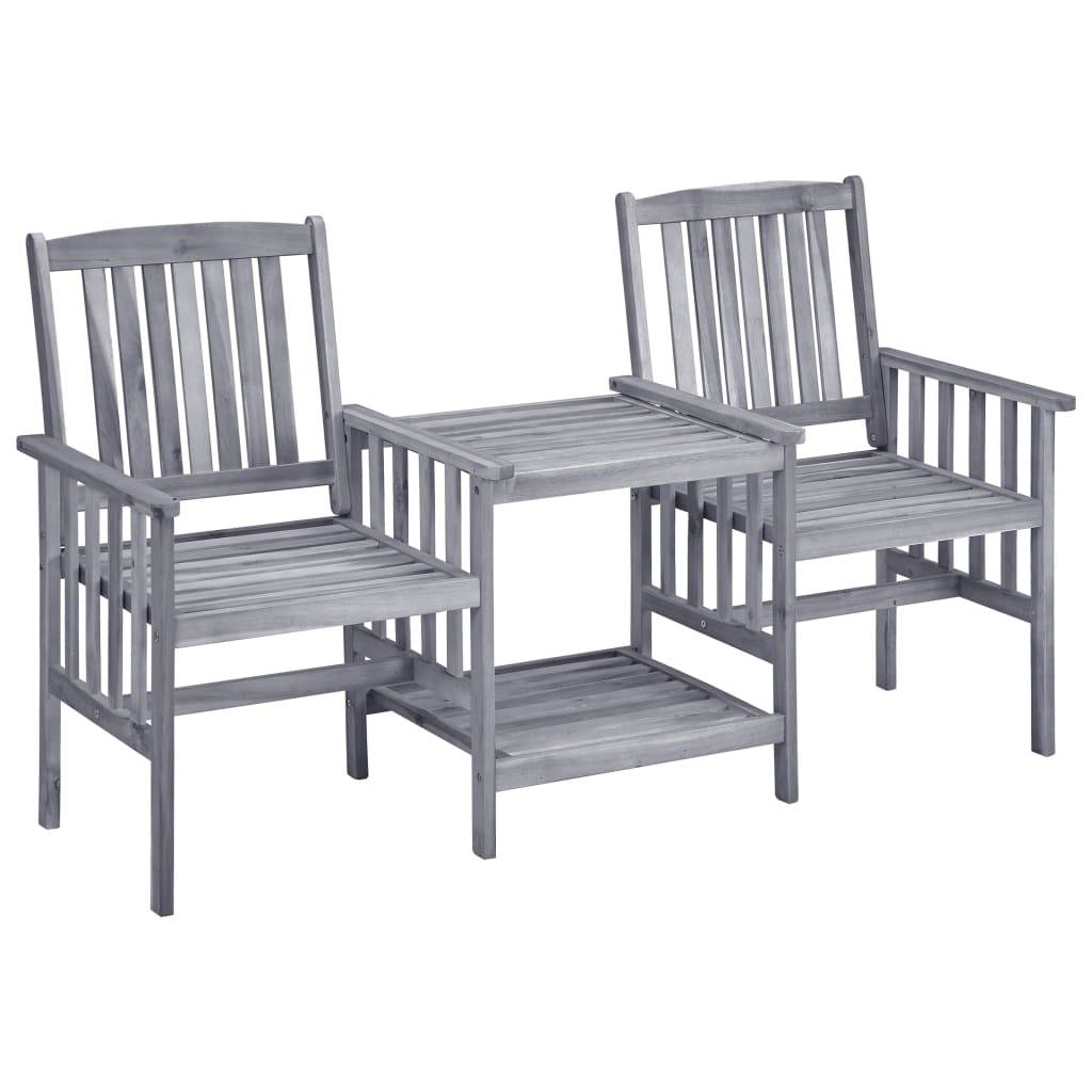 Salon de Jardin 2 Personnes Acacia Gris et Coussins Épais Verts 7 cm – ComfortXL Outdoor Living - Image 2