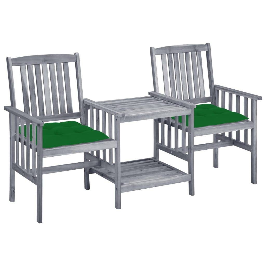Salon de Jardin 2 Personnes Acacia Gris et Coussins Épais Verts 7 cm – ComfortXL Outdoor Living - Image 1