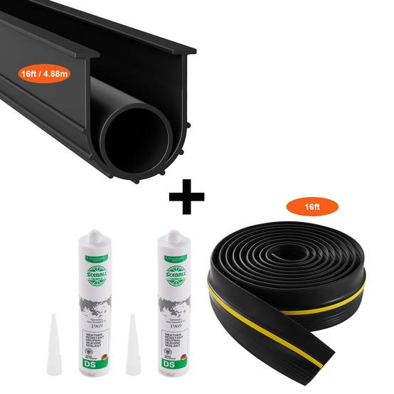 Vevor - VEVOR Joint porte garage 4.88m, seuil U+O, 2pcs, PVC, adhésif, noir. - Image 1
