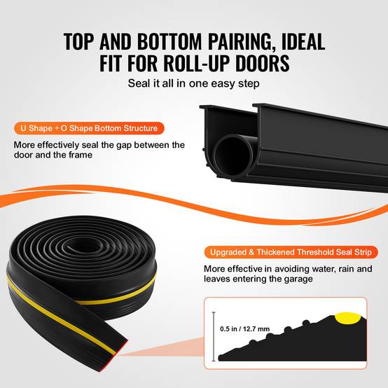 Vevor - VEVOR Joint porte garage 4.88m, seuil U+O, 2pcs, PVC, adhésif, noir. - Image 3
