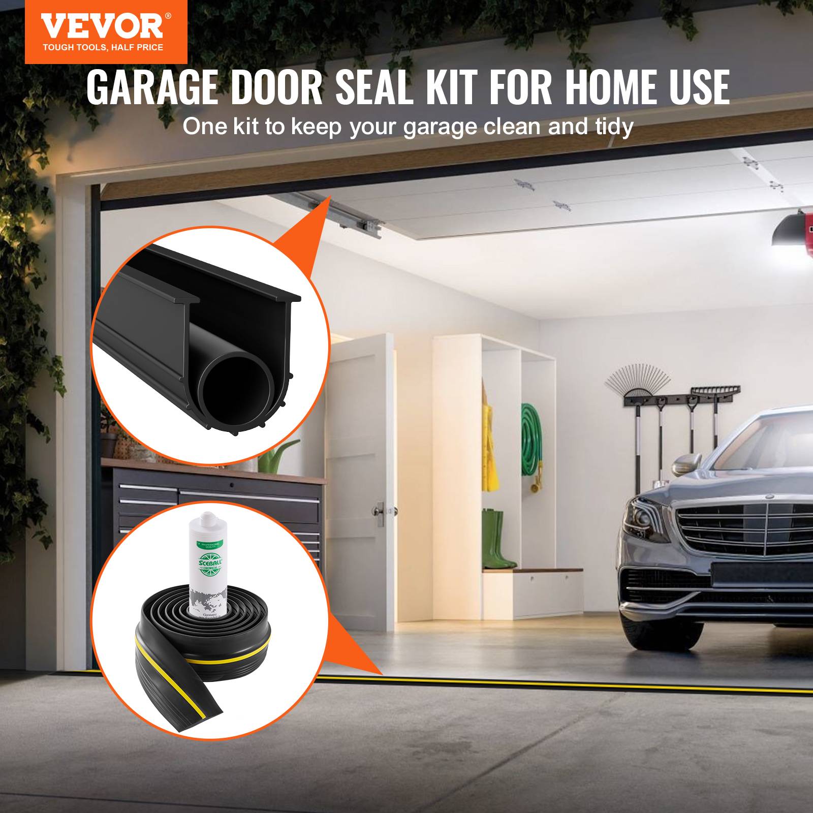 Vevor - VEVOR Joint porte garage 4.88m, seuil U+O, 2pcs, PVC, adhésif, noir. - Image 2