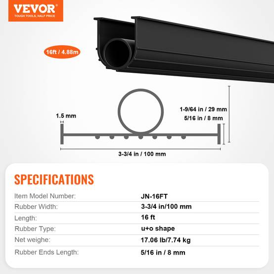 Vevor - VEVOR Joint porte garage 4.88m, seuil U+O, 2pcs, PVC, adhésif, noir. - Image 7