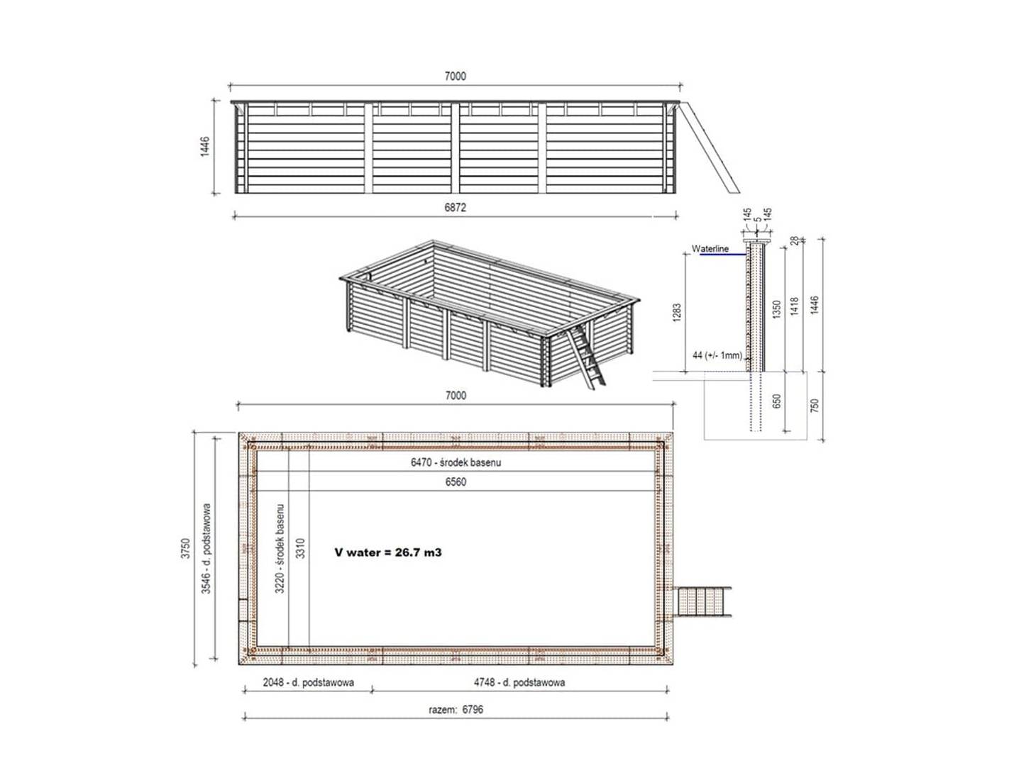 Altanka - Piscine en bois Aqua 7x3.75 - H.1.45 m fixations à sceller - BAS7308OSPI+SZA - Imagen 4
