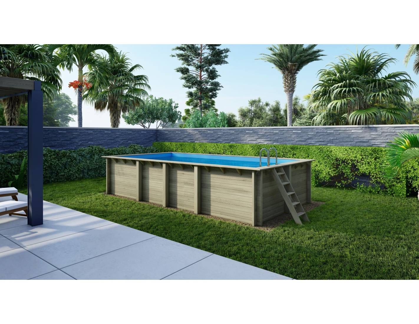 Altanka - Piscine en bois Aqua 7x3.75 - H.1.45 m fixations à sceller - BAS7308OSPI+SZA - Imagen 1