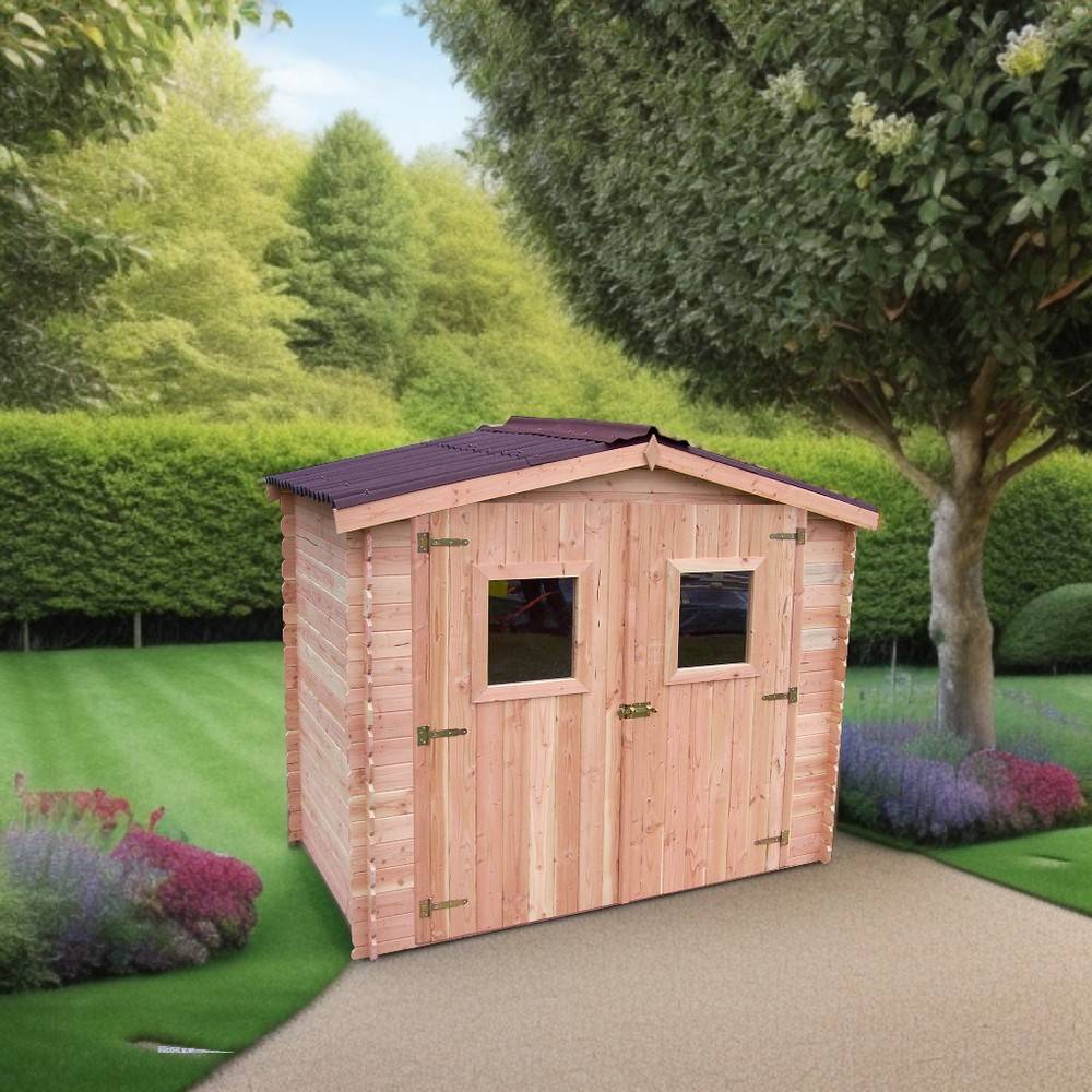 Habrita - Abri DUBLIN Douglas madriers 28 mm -  5,71 m² - sans plancher - toit double pente Habrita