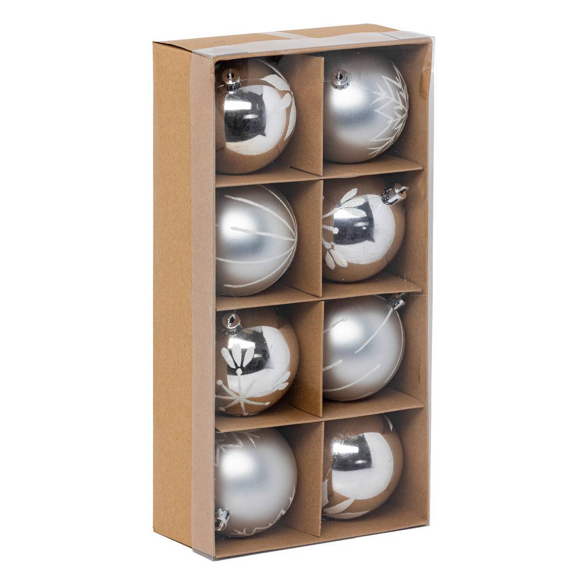 Fééric Lights & Christmas - Boules de Noël "Colorama de Noël" lot de 8 en plastique D8cm argent blanc - Atmosphera Créateur d'intérieur - Imagen 1
