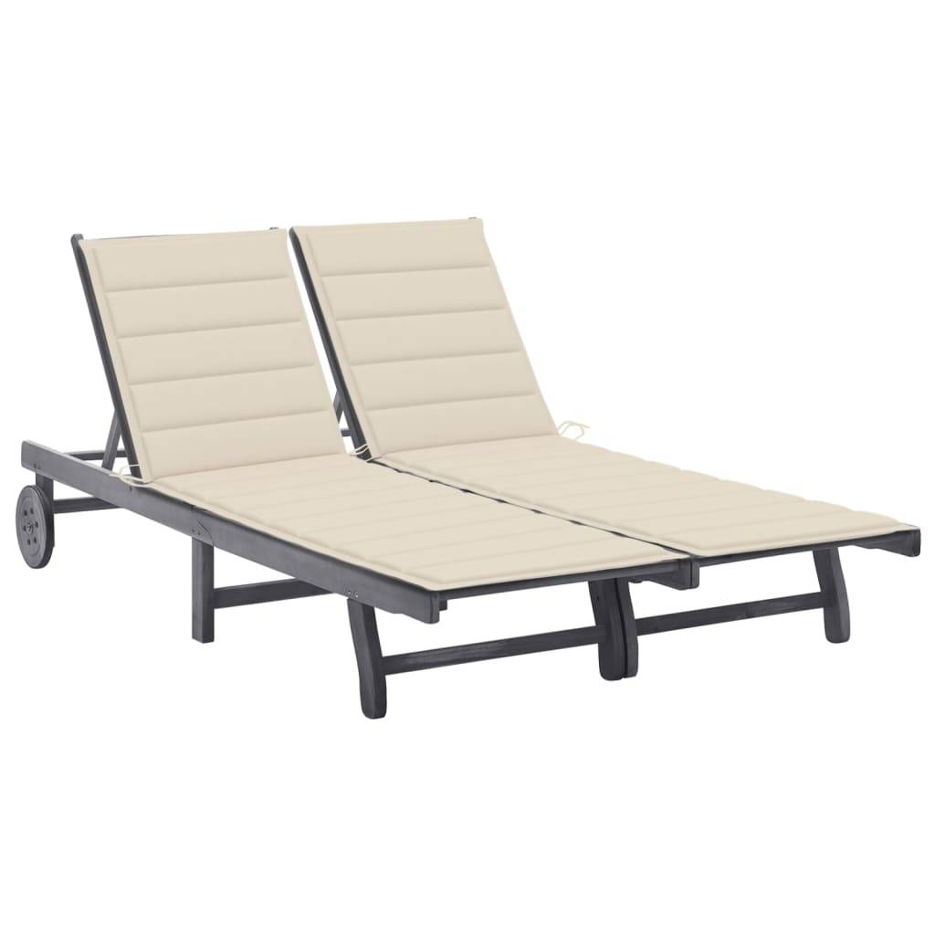 Bain de soleil - Transat - Chaise longue 2 places avec coussin Gris Acacia - MEUBLE PRO-JU6715 - Image 2