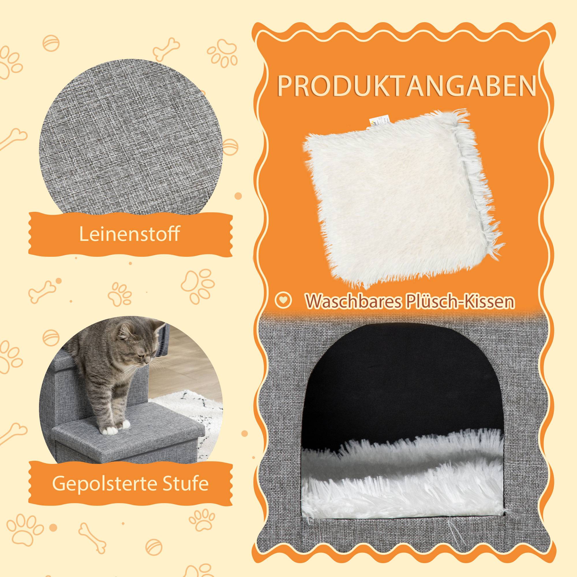 ComfortXL - Escalier pour animaux tissu gris clair 3 marches 40,5 cm avec niche rangement et housse lavable pour canapé - Image 5